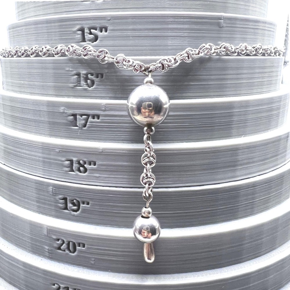 Sterling Silver Beaded Tassel Necklace Interlocking chain 16" 12g